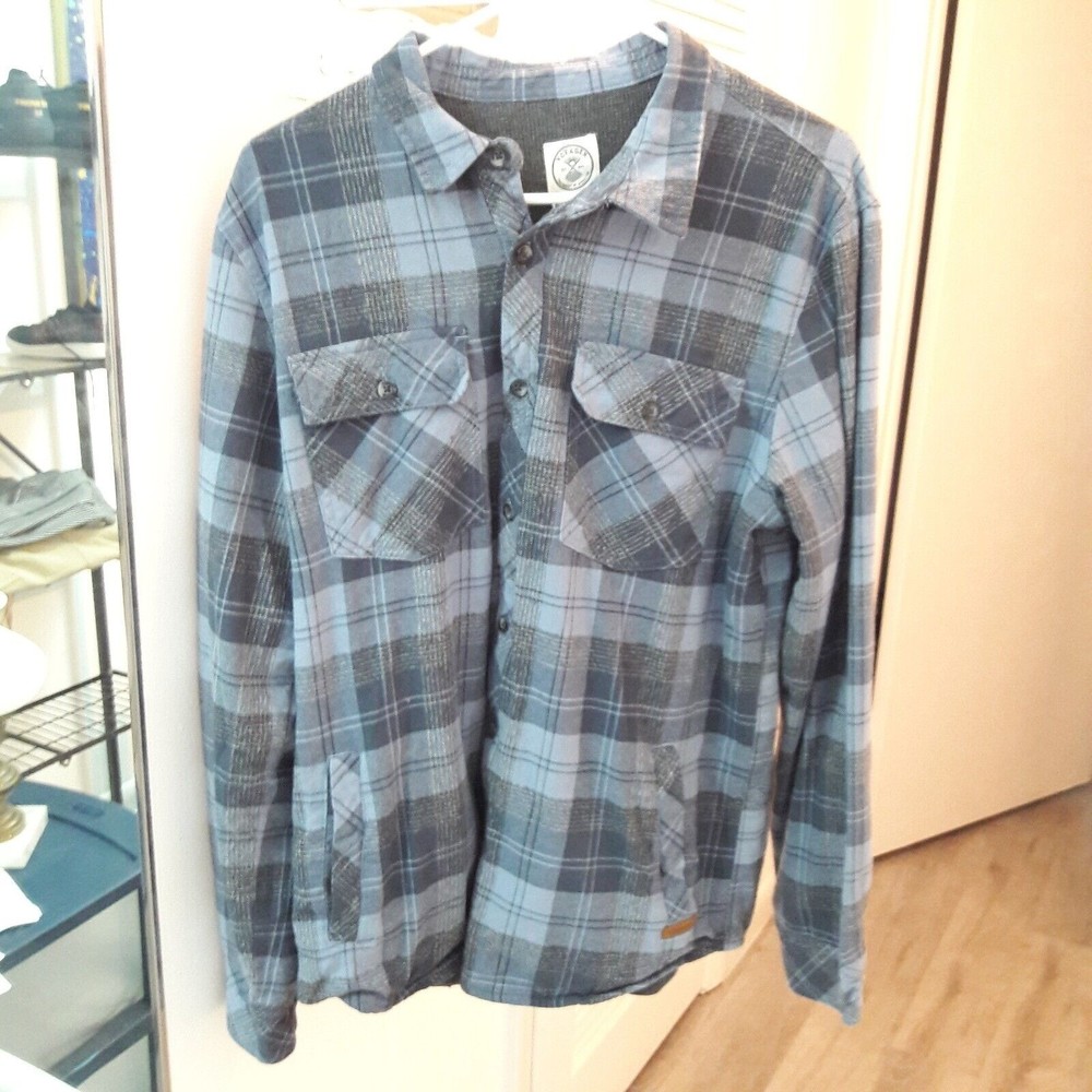 Voyager Flannel Thermal Lined Shirt Jacket Shacket Long Sleeve Plaid Medium Blue